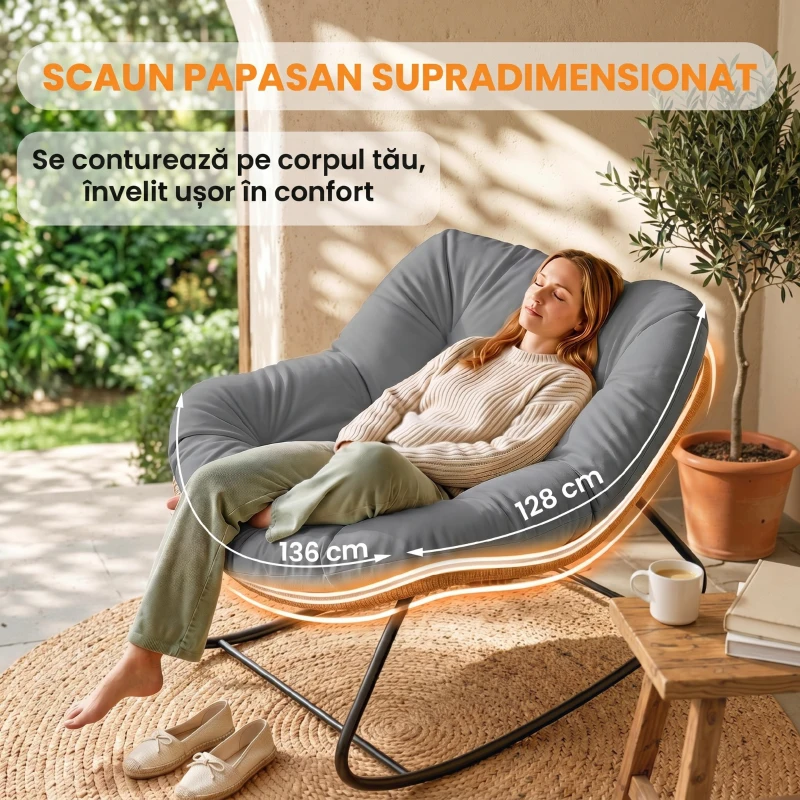 Outsunny Balansoar Papasan din Ratan cu Pernă, Gri