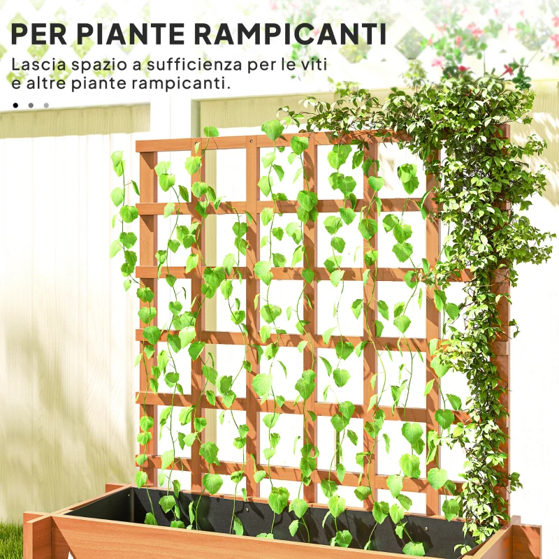 Outsunny Fioriera con Grigliato a 3 Livelli in Legno di Abete e Tessuto non Tessuto, 95x95x110 cm, Marrone