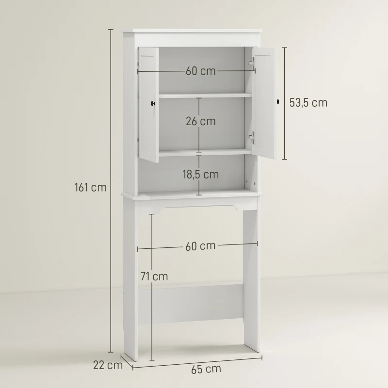 HOMCOM Mobile sopra WC con 3 Mensole Chiuse e Ripiano Aperto, in Legno, 65x22x161 cm, Bianco