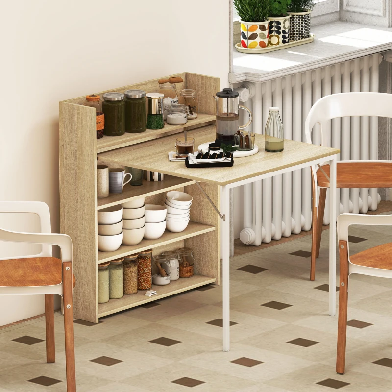 HOMCOM Mesa dobrável com prateleira, design industrial, economiza espaço, para espaços pequenos, 78,5 x 91 x 93 cm, Carvalho