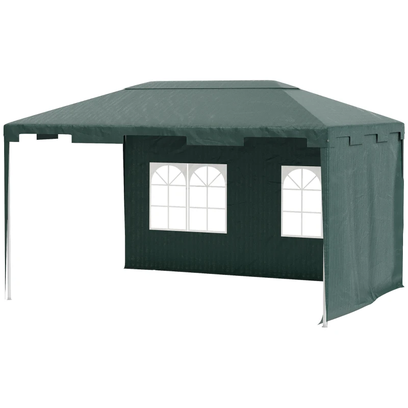 Outsunny 3 x 4 m Garden Gazebo Shelter Marquee Party Tent with 2 Sidewalls for Patio Yard Outdoor, Green