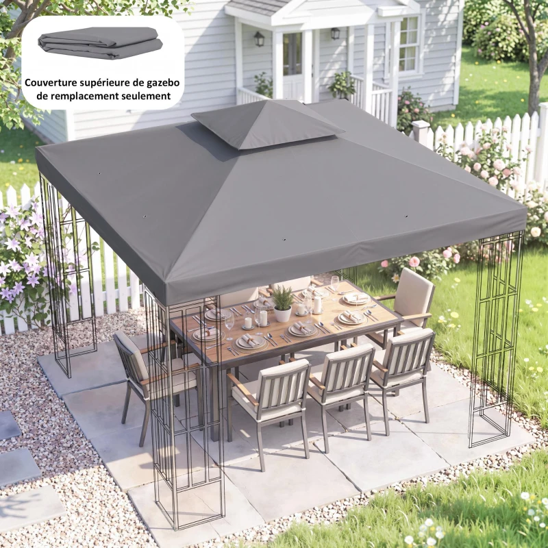 Outsunny Toit de Remplacement pour pavillon de Jardin Toile de Rechange pour pavillon tonnelle Tente 3 x 3 m Gris