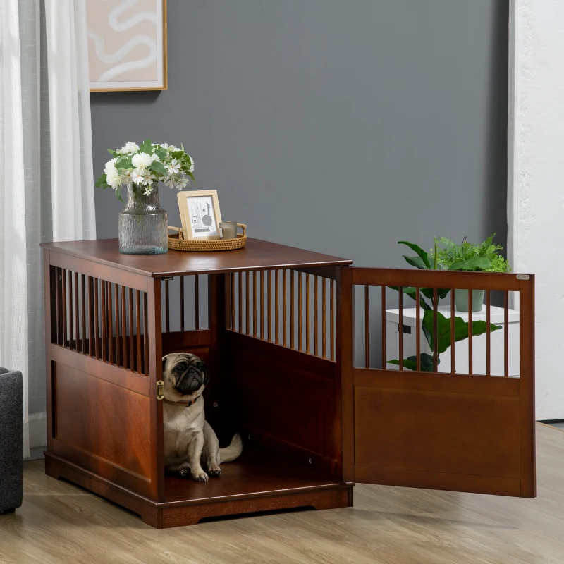 PawHut Gaiola para cães com fecho, base elevada, caixa de transporte, 80,5 cm x 59,5 cm x 67,5 cm, Marrom