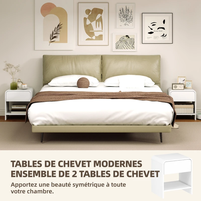 HOMCOM Lot de 2 tables de chevet, table d'appoint moderne avec compartiment ouvert et tiroir, 40 x 35 x 45 cm, blanc