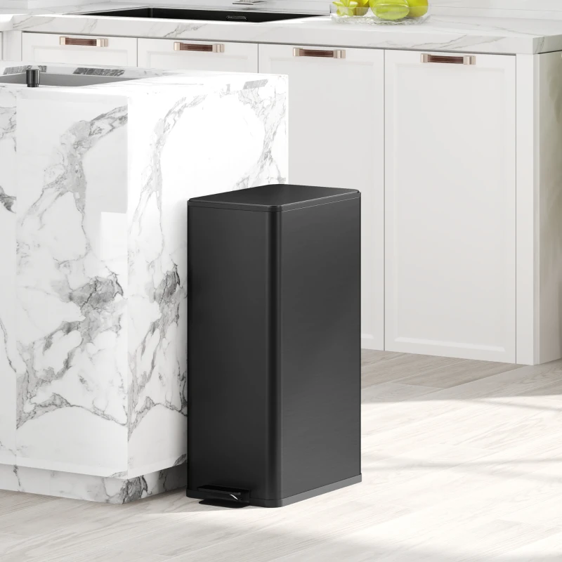 HOMCOM Cestino Spazzatura 20L con Chiusura Ammortizzata e Secchio Rimovibile, in Acciaio e PP, 21.5x37.2x57 cm, Nero