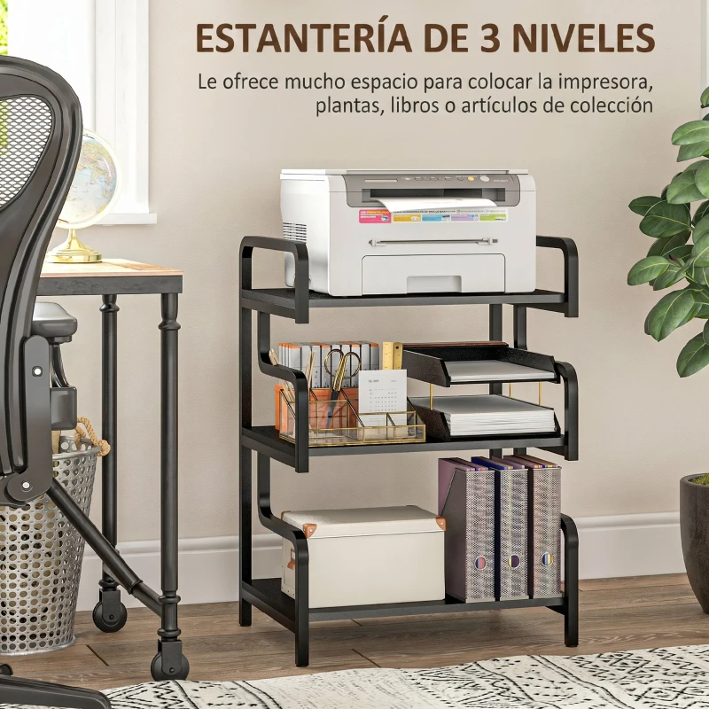 HOMCOM Soporte para Impresora de 3 Niveles con Marco de Acero Estantería de Almacenamiento para Oficina Casa 55x40x77 cm Negro