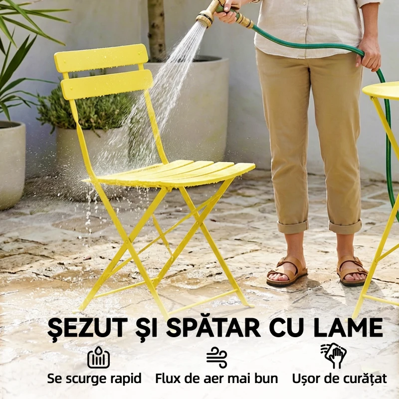 Outsunny Set Bistro Pliabil, 3 Piese, Metalic, Galben