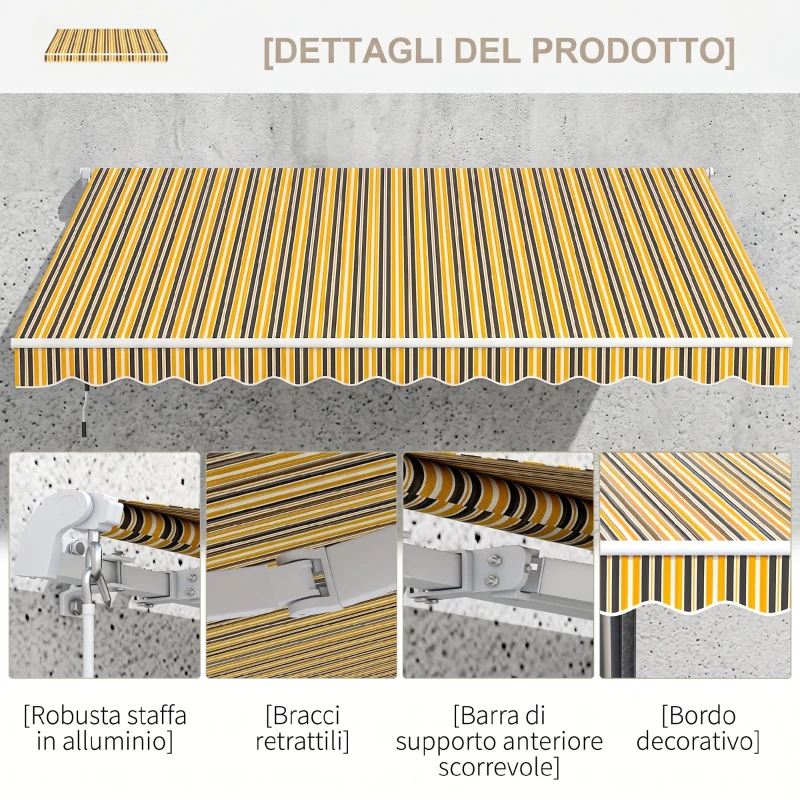 Outsunny Tenda da Sole per Esterno Avvolgibile a Bracci con Apertura a Manovella, 350x250 cm, Giallo