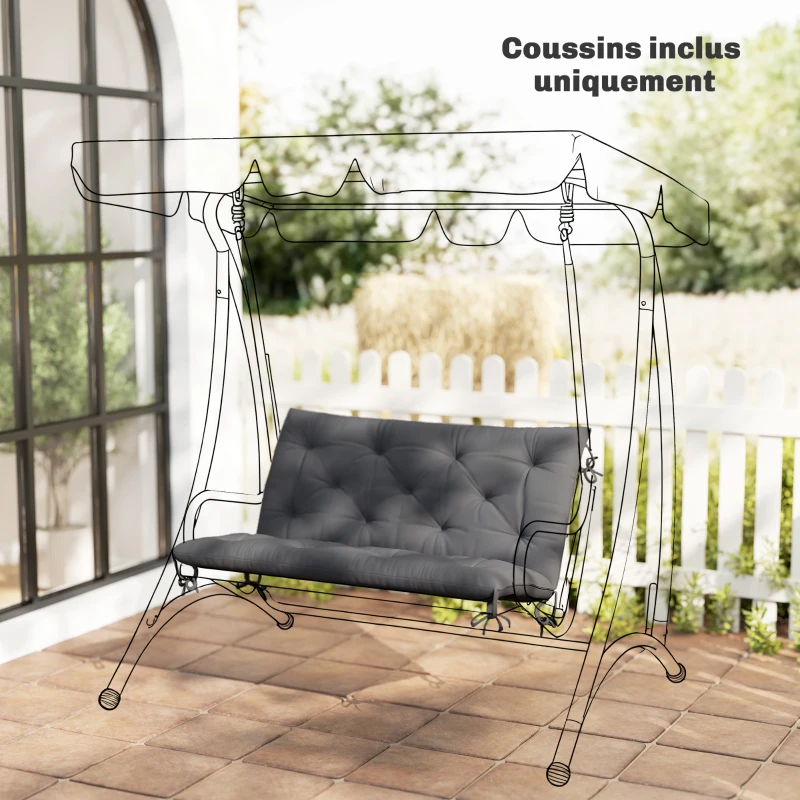 Outsunny Coussin de banc matelas assise dossier pour banc de jardin coussin balancelle canapé 3 places gris