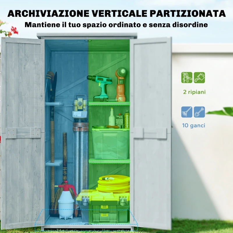 Outsunny Armadio da Esterno, Capanno per Attrezzi con 2 Scaffali
