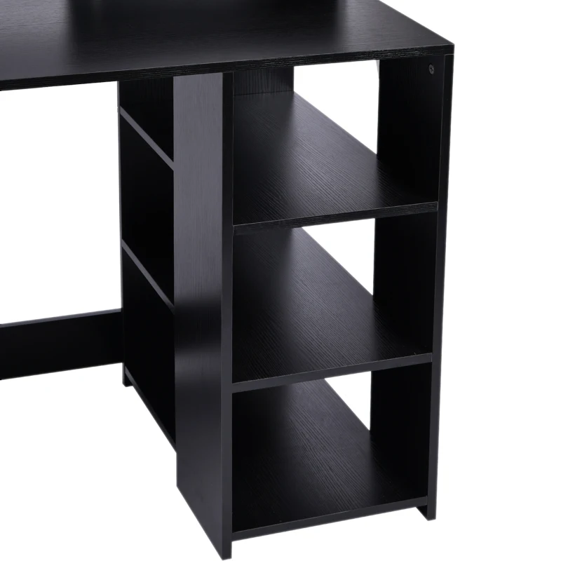 HOMCOM Secretária para computador com 2 gavetas, secretária com arrumação, 137 x 55 x 92 cm, prateleiras abertas e bandeja para impressora, estilo moderno, mesa para computador para quarto, estúdio, preto