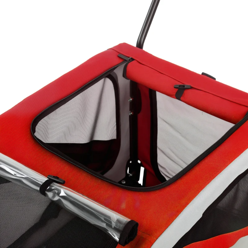 PawHut 2-In-1 Dog Bike Trailer Pet Stroller with Universal Wheel Reflector Flag Red