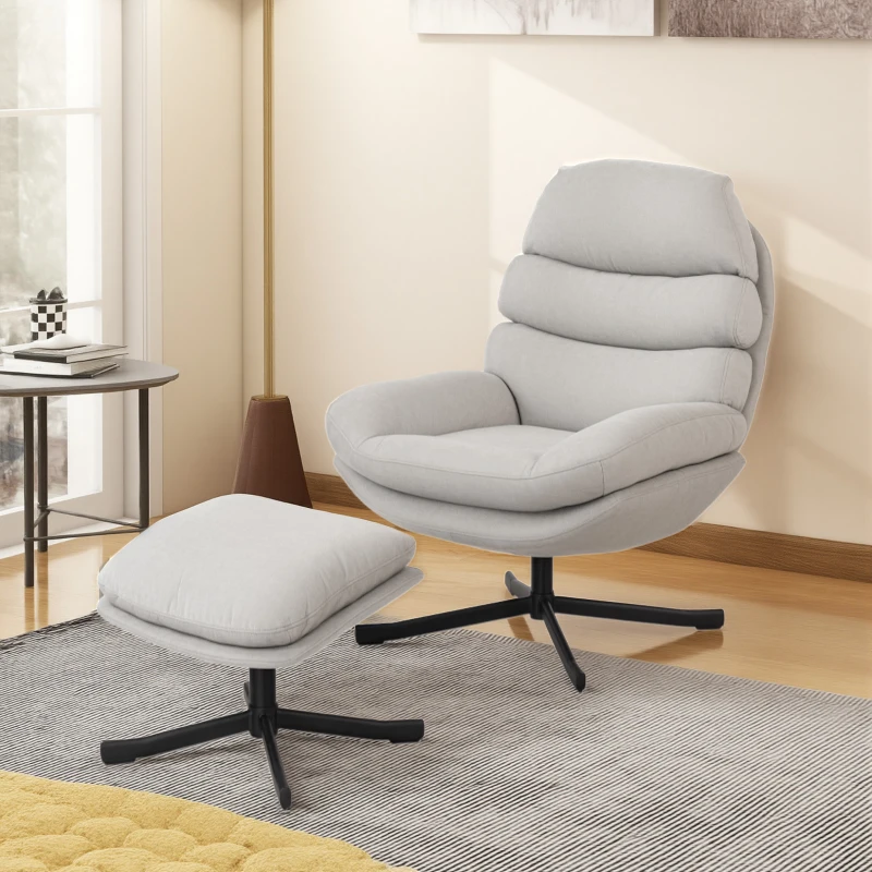 HOMCOM Poltrona Relax com Puff Poltrona Lounge em Tecido Chenille Poltrona de TV Moderna 78 x 93 x 100 cm Creme Branco