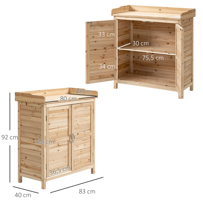 Outsunny Armadietto da Esterno a 2 Ripiani in Legno di Abete con Design Rialzato e 2 Ante, 83x40x92 cm
