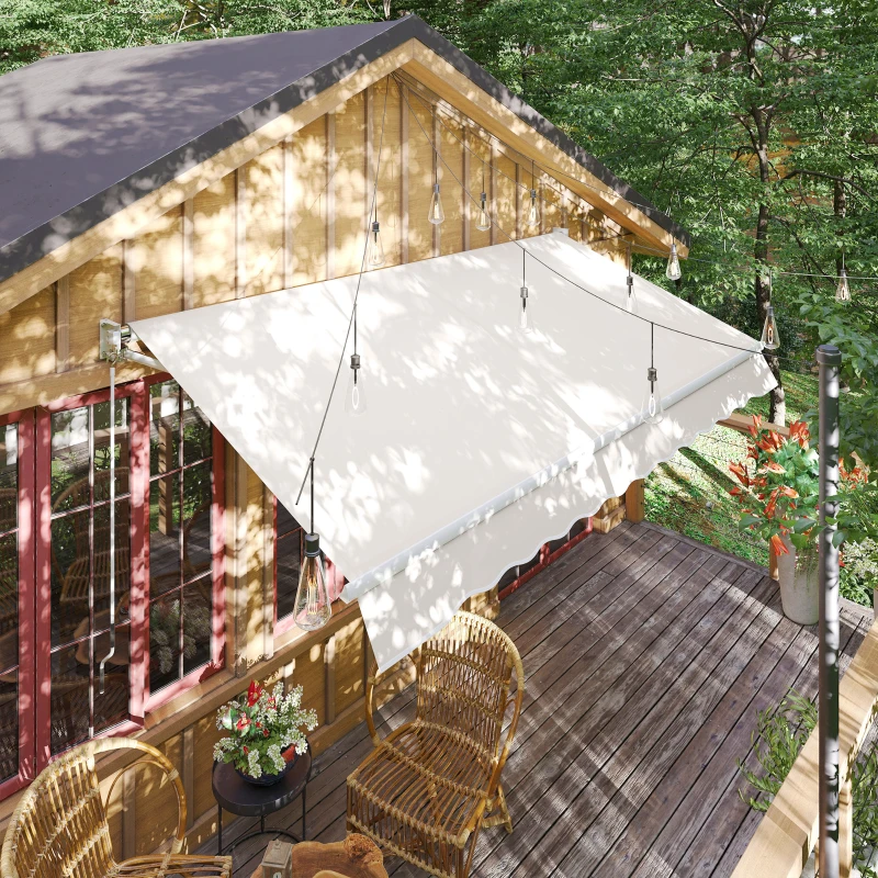 Outsunny Toldo de Pared Apertura Manual de Aluminio y Poliéster UV50+ para Exterior con Manivela 200x295 cm Blanco Crema