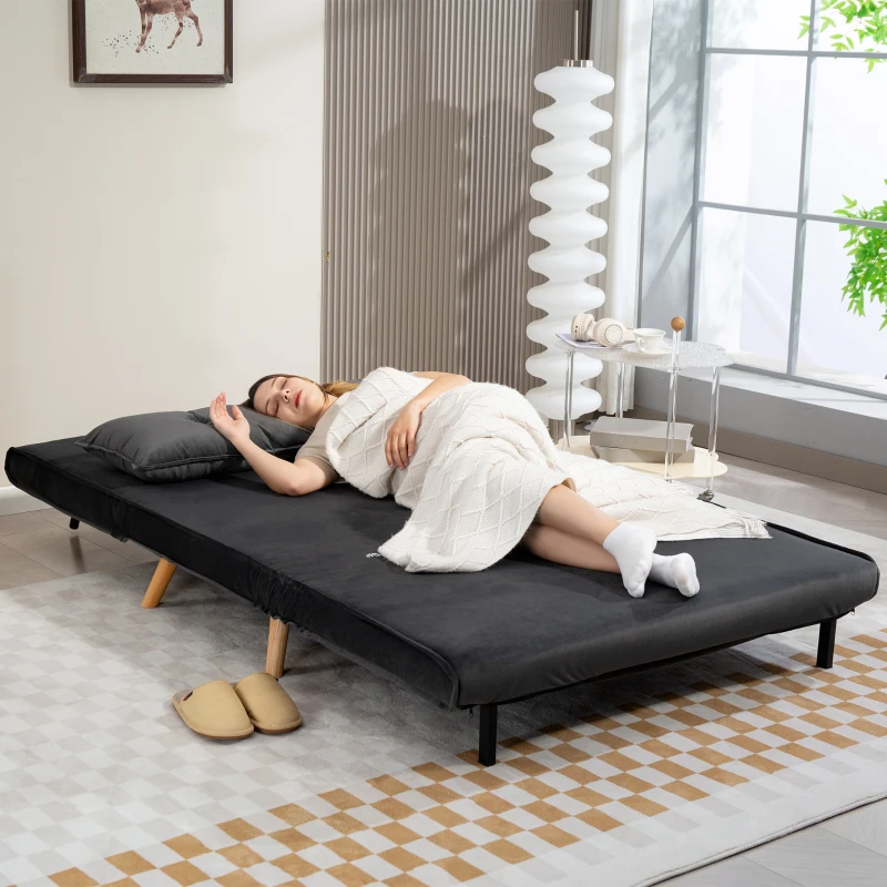 HOMCOM Sofá-cama 2 Lugares Sofá Cama Sofá Conversível em Cama Encosto Regulável Revestimento em Tecido Estrutura Metálica Cinza