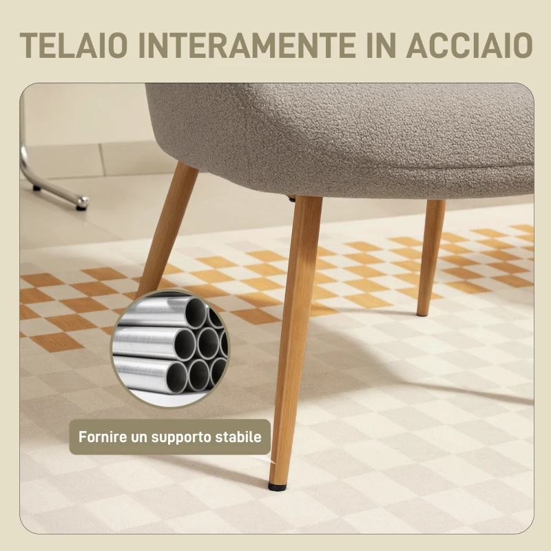 HOMCOM Poltrona Moderna in Tessuto Sherpa Imbottita con Schienale Alto e Braccioli, Grigio
