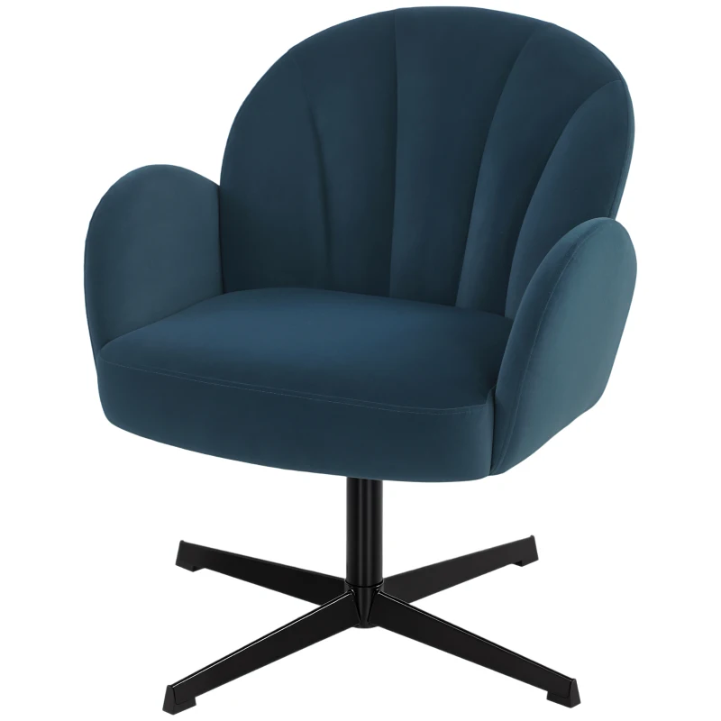 HOMCOM Swivel Accent Chair, Shell-Shaped Armchair with Spring Cushion, Metal Base, Dark Blue