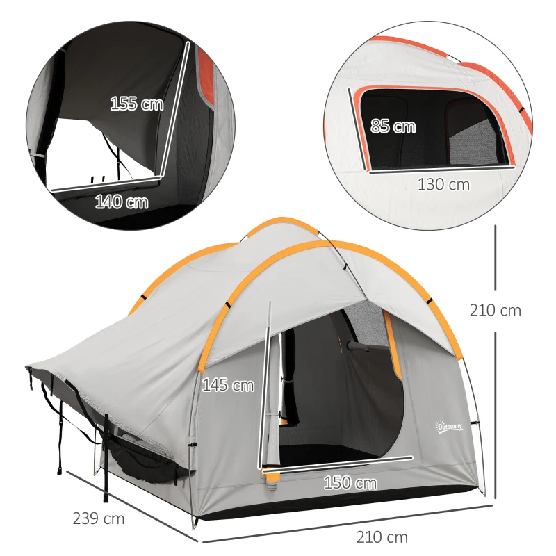 Outsunny Tenda per Auto Impermeabile a 3 Porte in Poliestere, PE e Fibra di Vetro, 239x210x210 cm, Grigio e Arancione
