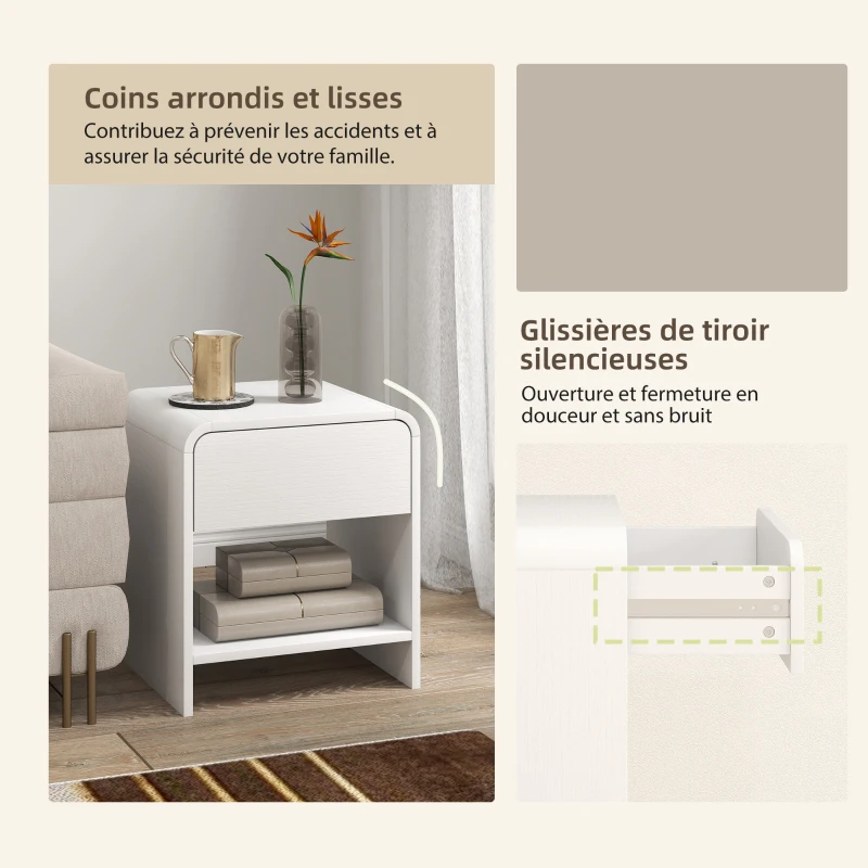 HOMCOM Lot de 2 tables de chevet, table d'appoint moderne avec compartiment ouvert et tiroir, 40 x 35 x 45 cm, blanc