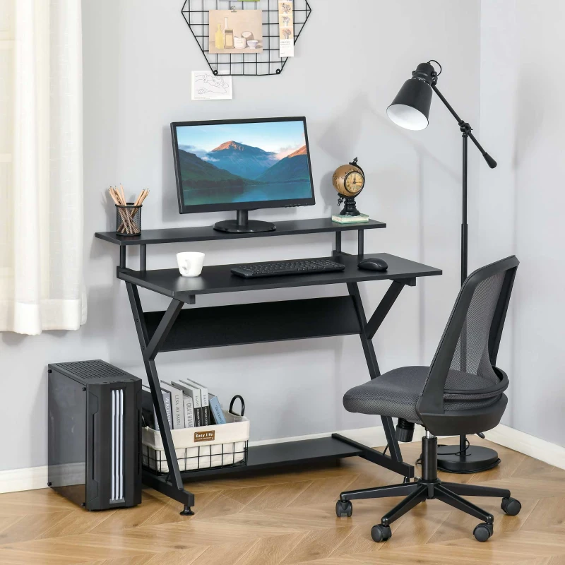 HOMCOM Bureau gaming 100 cm bureau Informatique avec Support d'Écran bois métal Noir