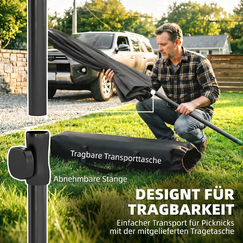 Outsunny Sonnenschirm rechteckig Balkonschirm mit 3-facher Neigung Strandschirm mit 8 Streben 183x122x222 cm Dunkelgrau