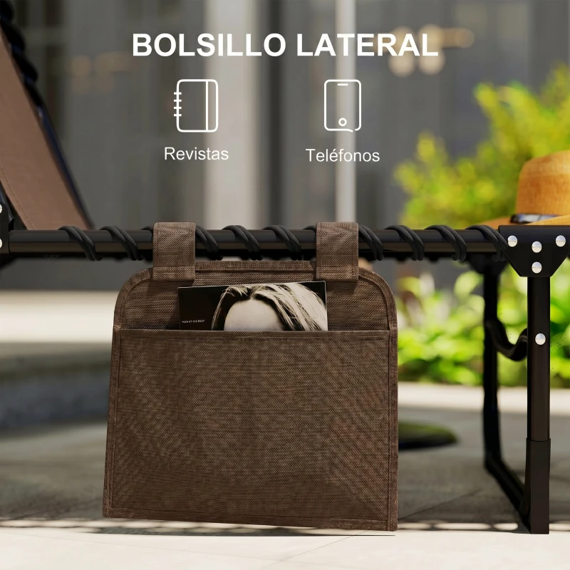 Outsunny Tumbona Plegable con Respaldo Ajustable Reposacabezas Acolchado y Estructura de Acero para Exterior 189x58x30 cm Marrón