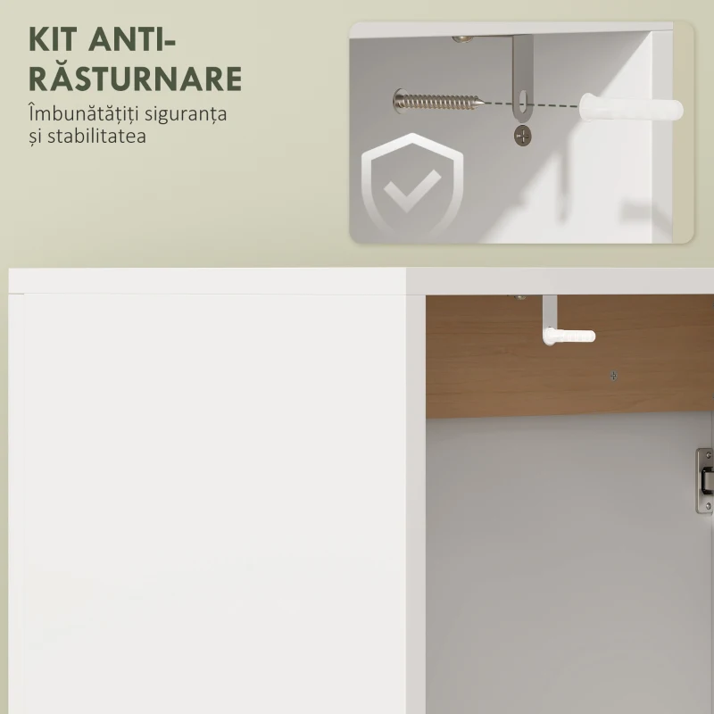 HOMCOM Dulap sub chiuvetă cu 2 uși amortizate pentru lavoar fără piedestal, 60x35x57,9 cm, alb