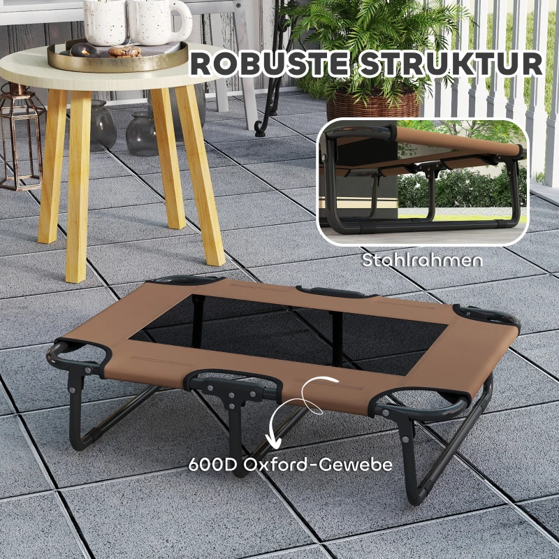 PawHut Erhöhtes Hundebett klappbar Haustierbett, Outdoor Hundeliege mit Netzdesign Kaffee Oxford 75 x 51 x 18 cm