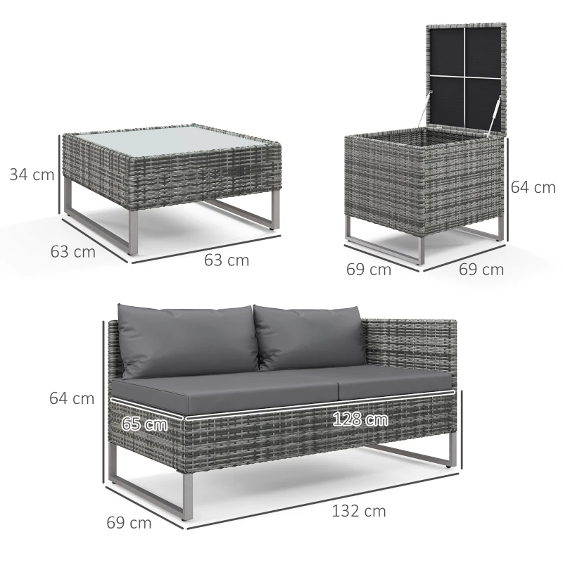Outsunny Set da Giardino 4 Pezzi con 2 Divani 2 Posti, Tavolino da Caffè e Tavolino Alto, in Acciaio e Rattan