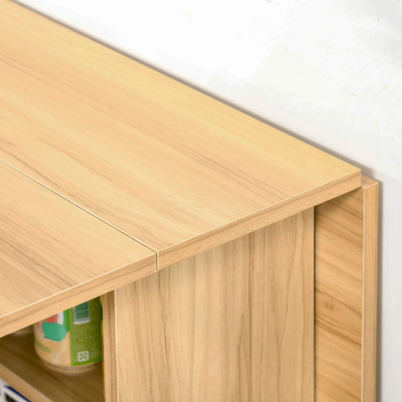 HOMCOM Folding Dining Table, Drop Leaf Table for Small Spaces, Foldable Rectangular Tabletop with Storage Shelves for Kitchen, Dining Room, Teak