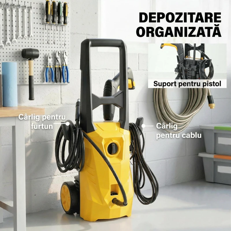 Outsunny Aparat de Spălat cu Presiune 1600w cu Duză Reglabilă, 120 Bar, Galben