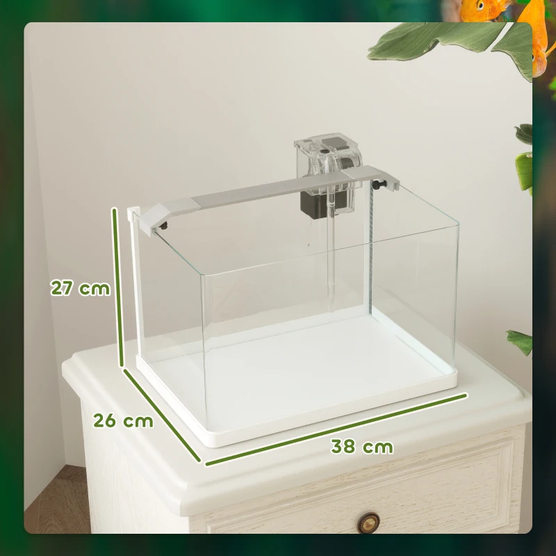 PawHut Acquario in Vetro con Luci LED da 20L, Filtro e Pompa d'Acqua, 38x26x27 cm, Bianco