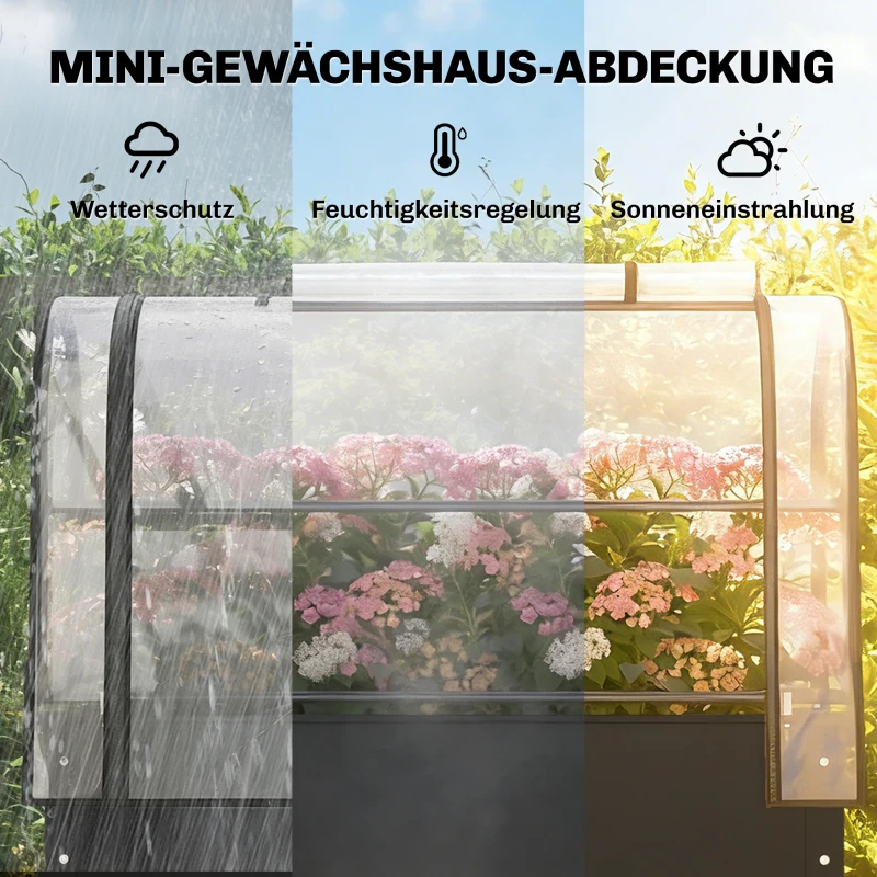 Outsunny Hochbeet mit Gewächshaus-Aufsatz Pflanzkasten mit aufklappbar Abdeckung Rollbar Reißverschlusstür Abflussloch Schwarz