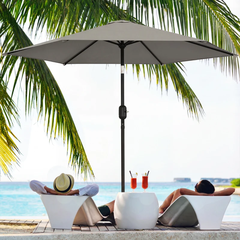 Outsunny 2.6 m Garden Parasol Umbrella with Aluminium Pole, Outdoor Patio Umbrella with Tilt and Crank, Vent, Light Grey