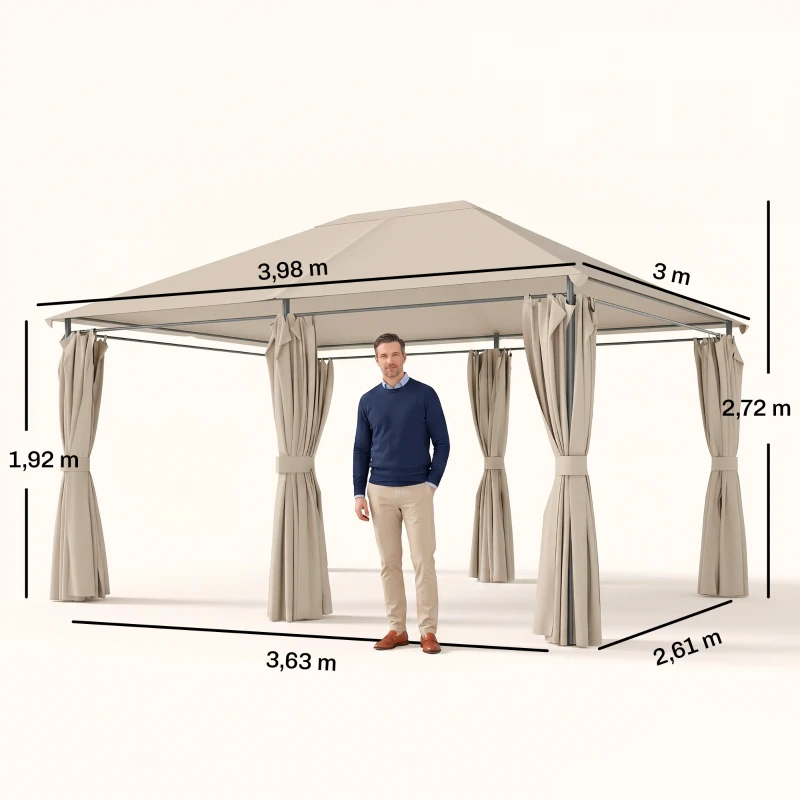Outsunny Tonnelle de jardin barnum pavillon style colonial double-toit toiles latérales amovibles 4L x 3l x 2,72H m kaki