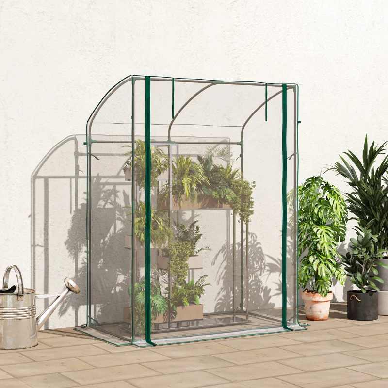 Outsunny Estufa com Porta Teto Curvo Resistente ao Inverno Estufa de Filme em Aço Estufa 128x70x170 cm Transparente