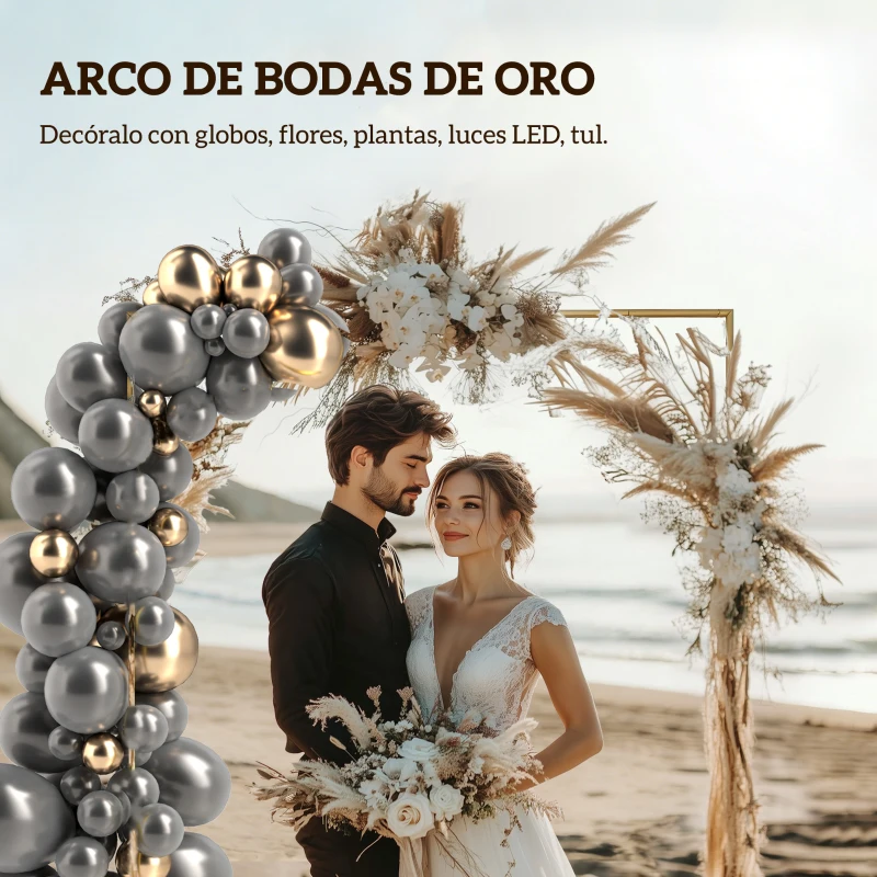 Outsunny Arco de Jardín para Rosas de Metal Arco de Boda Resistente a la Intemperie para Decoración Patio 200x40x200 cm Dorado