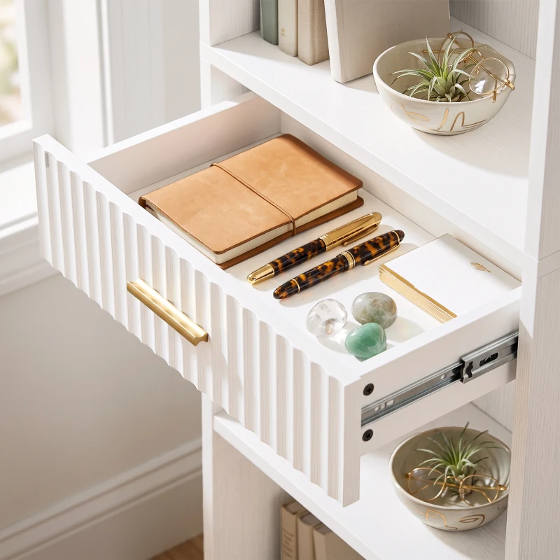 HOMCOM Bookcase Narrow Tall Space-Saving Bookshelf Drawer Open Shelves 60 x 24 x 182 cm White