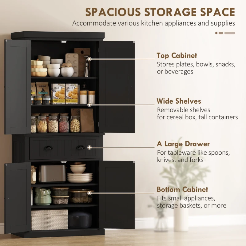 HOMCOM Kitchen Storage Cabinet with Drawer and Adjustable Shelves - Black