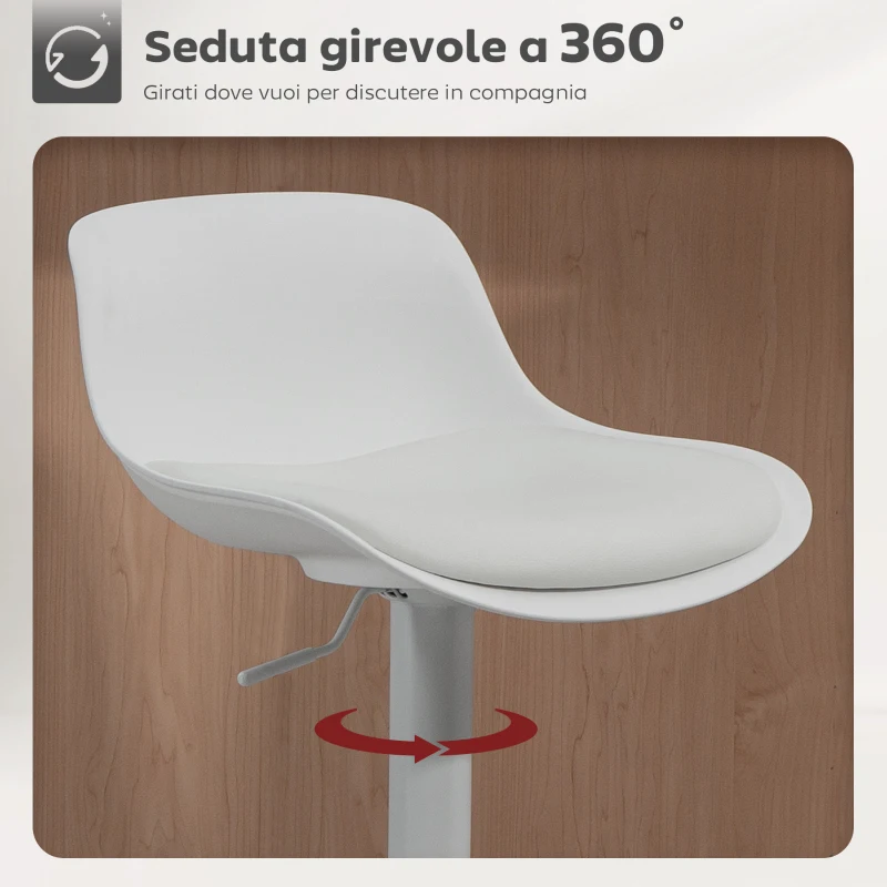 HOMCOM Set 2 Sgabelli da Bar con Schienale, Altezza Regolabile, Seduta Girevole in Pelle PU e Poggiapiedi, Bianco