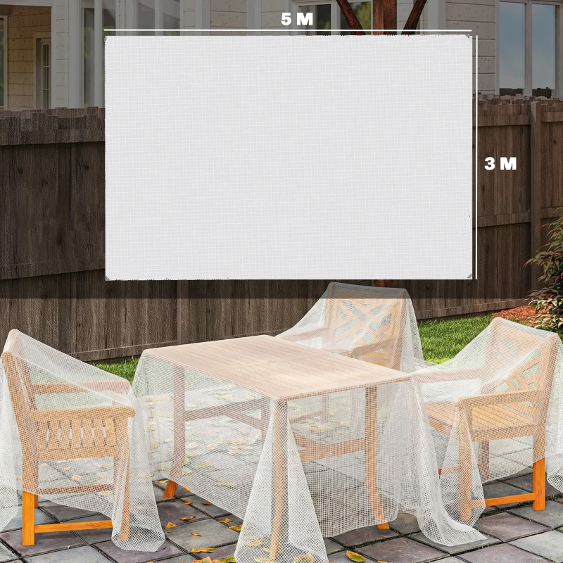 Outsunny Prelată Exterioară Impermeabilă, cu Ochiuri Reforțate, Rezistentă la UV, PE, 3x5 m, Alb