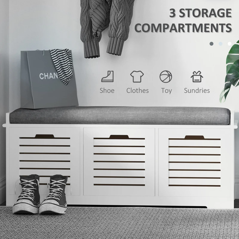 HOMCOM 3-Drawer Shoe Storage Bench - White