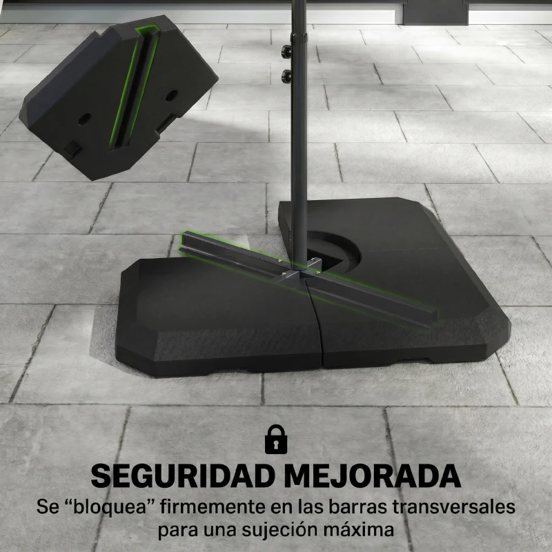 Outsunny Set de 4 Piezas Soporte de Parasol Base para Sombrilla Terreza o Jardín Rellenable de 80 kg de Agua o 120 kg de Arena Estable 100x100x9,5 cm Negro