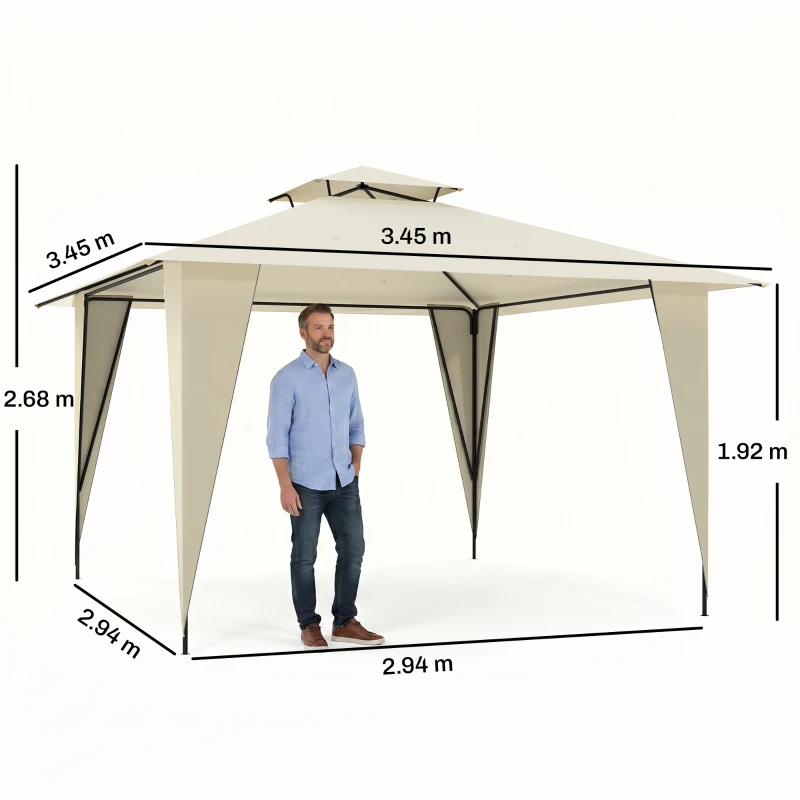 Outsunny Gazebo da Giardino 3.5x3.5m in Metallo e Poliestere Beige con Doppio Tettuccio