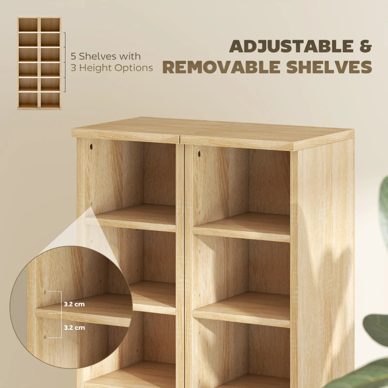 HOMCOM Set of 2 CD Media Display Shelf Unit Tower Rack with Adjustable Shelves, Oak