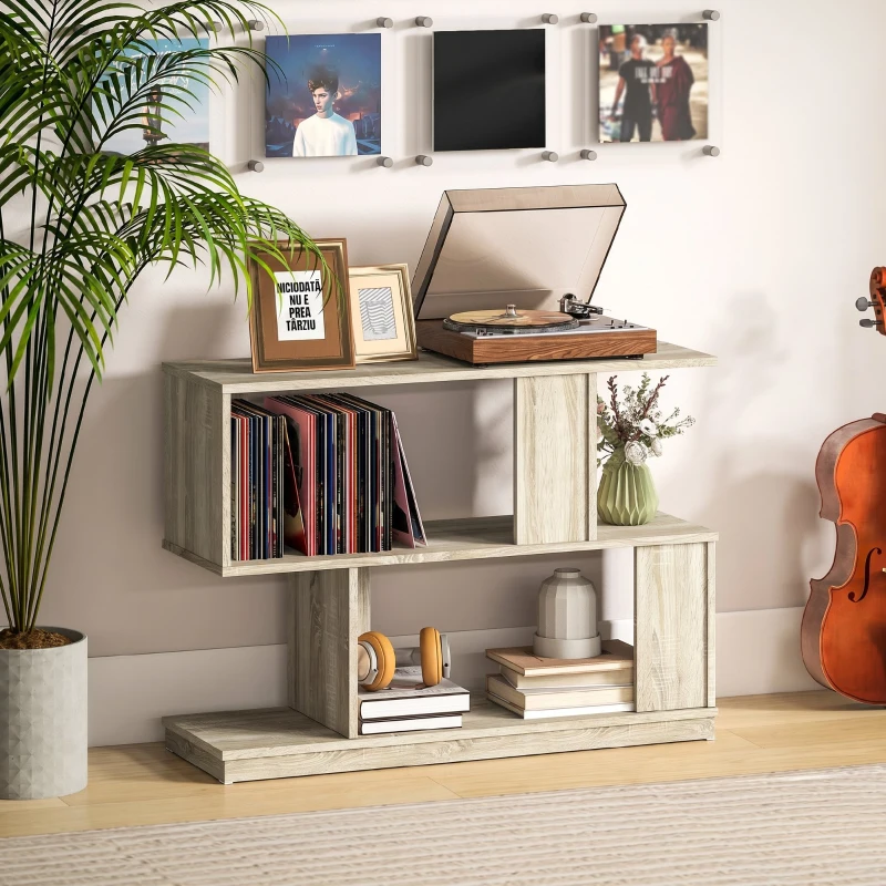 HOMCOM Măsuță de Cafea Modernă în Formă de S cu 3 Rafturi pentru Living și Salon, 90x30x61 cm, Lemn