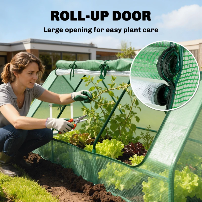 Outsunny Portable Small Polytunnel, Mini Greenhouse with Mesh Windows for Indoor and Outdoor, 240x90x90cm, Green