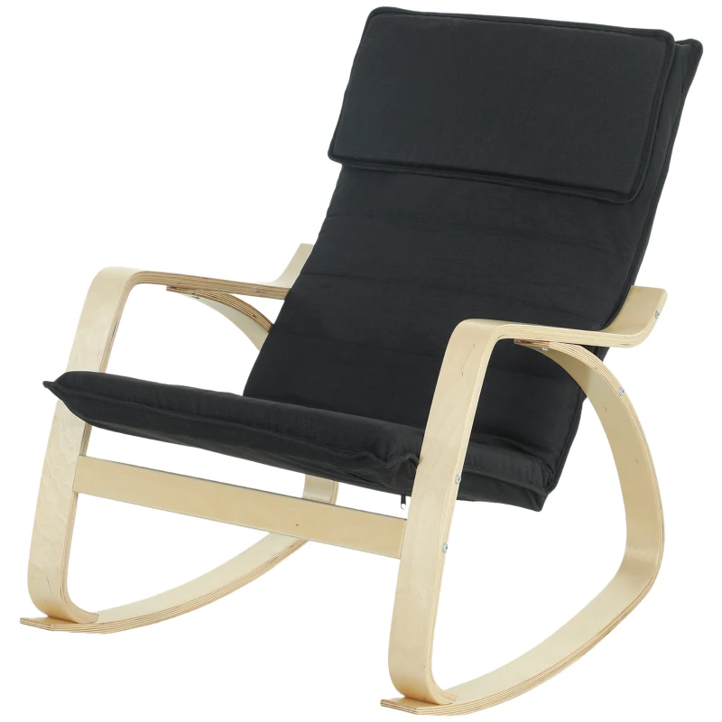 HOMCOM Lounge Chair, Comfortable Relax Rocking Chair with Headrest, 67W x 92D x 89H cm, Black