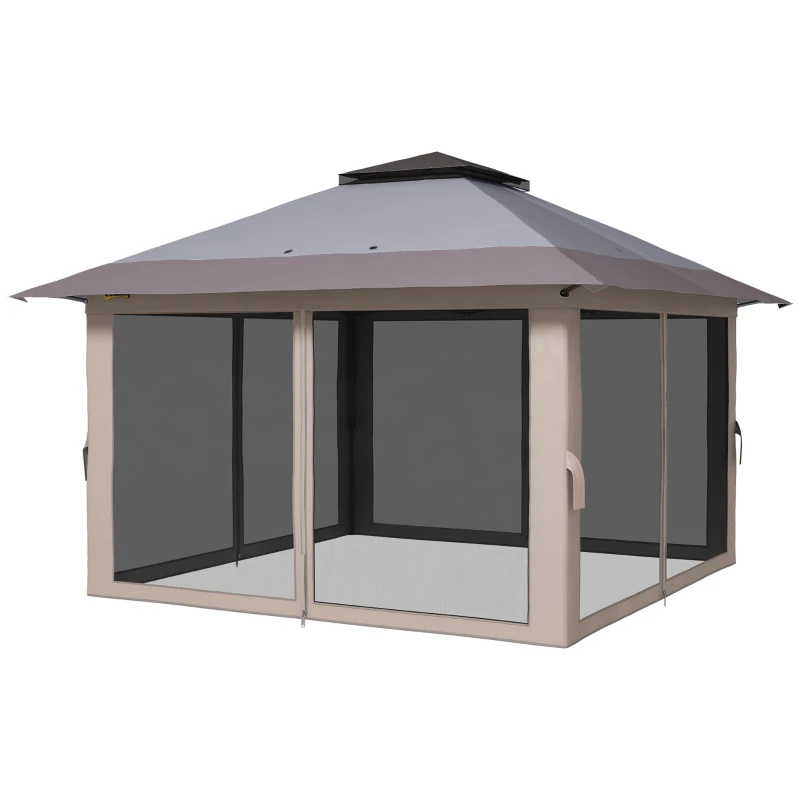 Outsunny Carpa Plegable Pop-up con Altura Ajustable Protección UV50+ Doble Techo y Mosquiteras 4x4x2,8 m Gris Claro